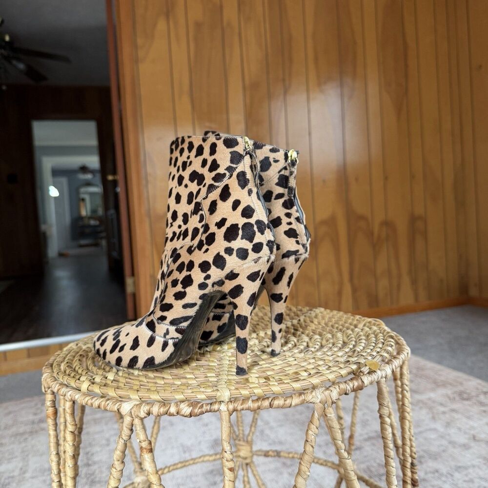 Giuseppe Zanotti x Balmain Leopard Pony Hide Ankle Boots Stiletto Heels Sz 39/9 - Picture 3 of 12
